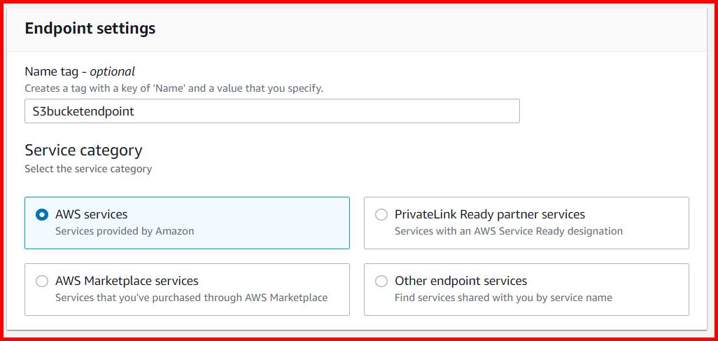 Picture showing the section for entering the end point name and selecting the endpoint category